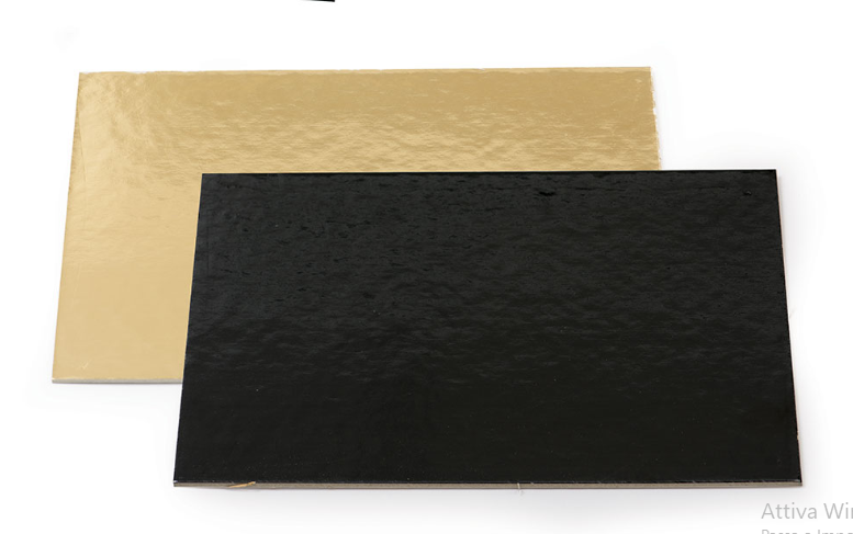 Sottotorta-Vassoio Rettangolare Double Face Nero - Oro H 0,3 cm 1 pz