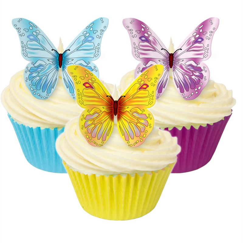 Farfalle Wafer pretagliate in colori pastello con accenti dorati Farfalle  12/18/24 Decorazioni commestibili per torte/cupcake -  Italia