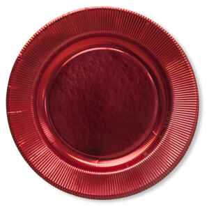 Piatti Piani di Carta a Righe Rosso Metallizzato Lucido 21 cm Extra