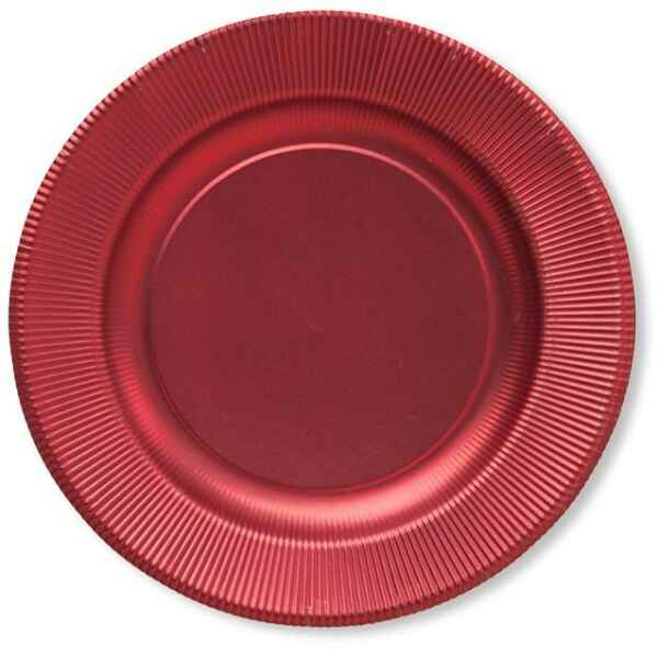 Piatti Piani di Carta a Righe Rosso Metallizzato Satinato 21 cm Extra