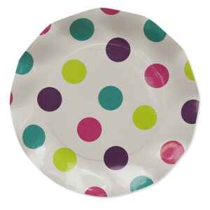 Piatti Piani di Carta Petalo Pois Multicolor 27 cm 10 Pz