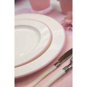 Piatti Piani di Carta a Righe Bordo Rosa Classic Pink 21 cm 8 Pz