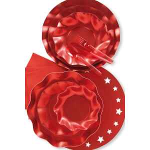 Piatti Fondi di Carta a Petalo Rosso Metallizzato Satinato 18,5 cm 10 Pezzi