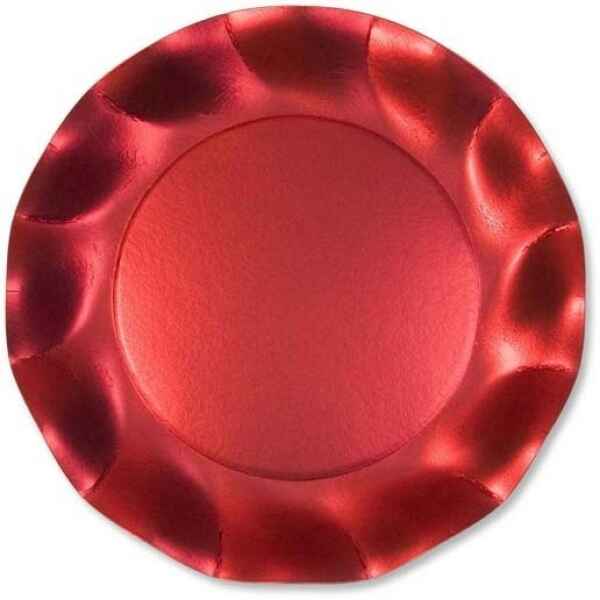 Extra Piatti Piani di Carta a Petalo Rosso Metallizzato Satinato 24 cm