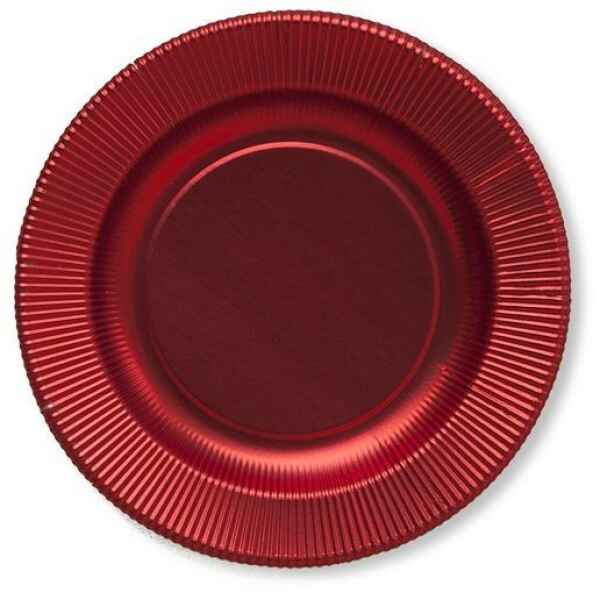 Extra Piatti Piani di Carta a Righe Rosso Metallizzato Satinato 27 cm