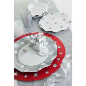 Piatti Piani di Carta a Petalo Pois Argento 21 cm 10 Pz